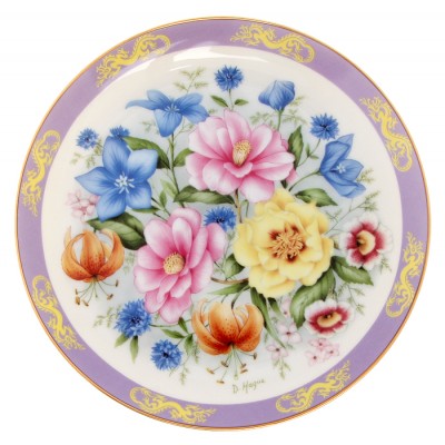 Дуг Гааге "Цветы Китая", декоративная тарелка. Фарфор, деколь с подрисовкой, золочение. Danbury Mint, Великобритания, 1990 год