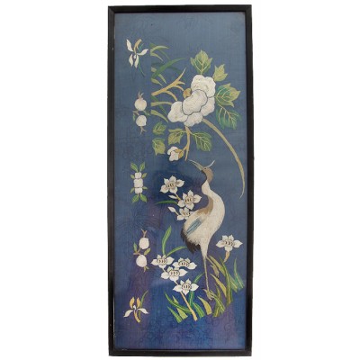 Плакетка декоративная "Серебряная птица". Шелк, ручная вышивка, пластик, дерево. Китай, 1930-е гг.