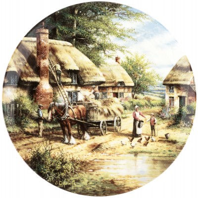 Крис Хауэлл "Поправить солому", декоративная тарелка. Фарфор, деколь. Wedgwood, Великобритания, 1992 год Крис Хауэлл "Поправить солому", декоративная тарелка. Фарфор, деколь. Wedgwood, Великобритания, 1992 год