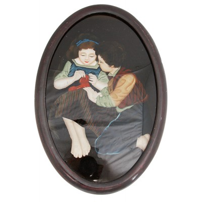 Картина "Дети". Живопись в стиле "cristolian", стекло, дерево. Размер 51 х 34 см. Западная Европа, первая половина ХХ века