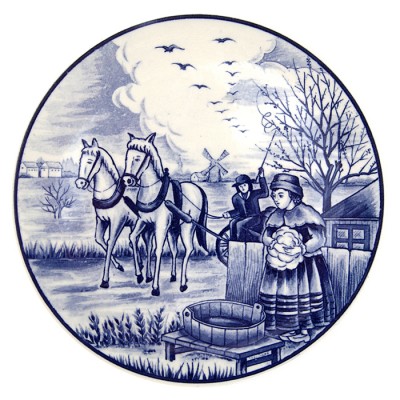 Делфтский фарфор. "Сельский пейзаж", декоративная тарелка. Фаянс, деколь, глазуровка. Delft, Голландия, 1960-е гг.