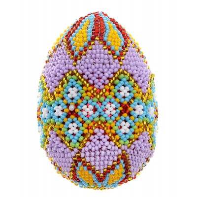 Яйцо пасхальное, авторская работа. Разноцветный бисер, дерево, ручное плетение. Мастерская бисероплетения Кашуба, Россия
