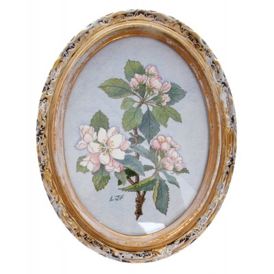 Рисунок "Яблоневый цвет". Акварель, дерево, стекло. Великобритания, первая половина ХХ века