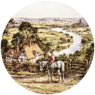 Декоративная тарелка настенная "Река, поле и тропинки", сельский пейзаж Джон Чапман, фарфор Royal Doulton, Великобритания, винтаж, 1980-е гг.