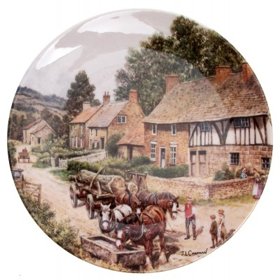 Декоративная тарелка настенная "Через деревню", сельский пейзаж Джон Чапман, фарфор Royal Doulton, Великобритания, винтаж, 1980-е гг.