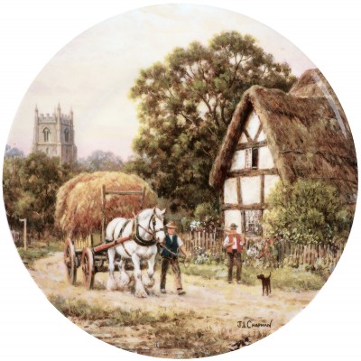 Декоративная тарелка настенная "Мимо фермы", сельский пейзаж Джон Чапман, фарфор Royal Doulton, Великобритания, винтаж, 1980-е гг.