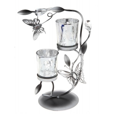 Подсвечник "Бабочки" на две свечи,  в стиле модерн. Металл, стекло, пластик. Высота 24 см. Shudehill, Великобритания, 2000-е гг.