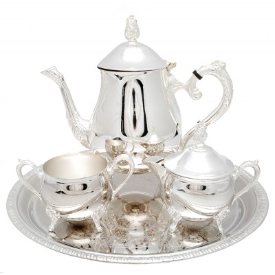 Чайный набор из 4-х предметов. Металл, серебрение, гравировка. Великобритания, вторая половина XX века