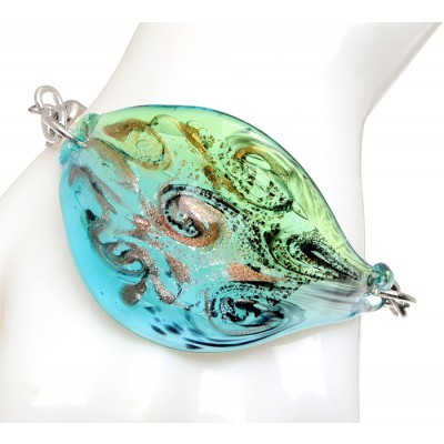 Браслет "Франческа". Муранское стекло голубого и золотисто-зеленого цвета, шнурок из каучука, ручная работа. Murano, Италия (Венеция) Браслет "Франческа". Муранское стекло голубого и золотисто-зеленого цвета, шнурок из каучука, ручная работа. Murano, Италия (Венеция)