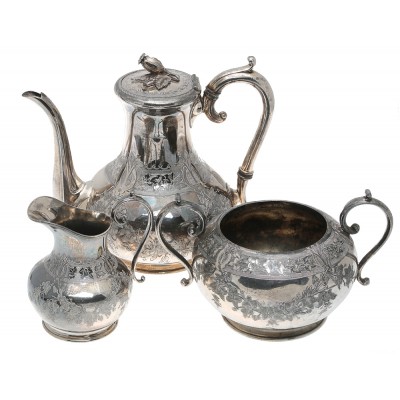 Чайный набор из 3-х предметов. Металл, серебрение, гравировка. Atkin Brothers, Великобритания, начало XX века