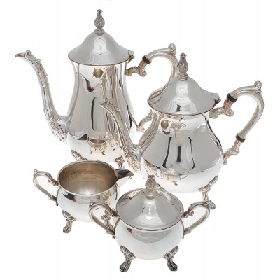 Чайно-кофейный набор из 4 предметов. Металл, глубокое серебрение. Великобритания, середина XX века