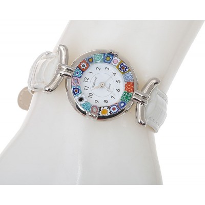 Часы женские наручные. Муранское стекло, искусственная кожа белого цвета, перламутр, металл серебряного тона. Murano, Италия (Венеция) Часы женские наручные. Муранское стекло, искусственная кожа белого цвета, перламутр, металл серебряного тона. Murano, Италия (Венеция)