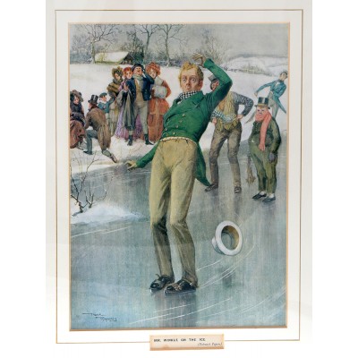 Франк Рейнольдс "Мистер Уинкль на льду", гравюра в паспарту. Деревянная рамка, стекло. Великобритания, начало ХХ века