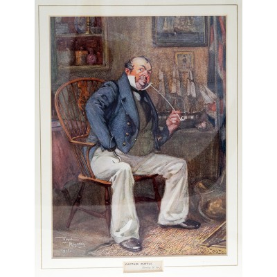Франк Рейнольдс "Капитан Катль", гравюра в паспарту. Деревянная рамка, стекло. Великобритания, 1912 год