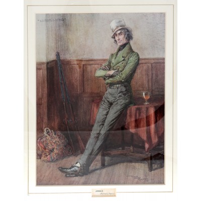 Франк Рейнольдс "Джингл", гравюра в паспарту. Деревянная рамка, стекло. Великобритания, 1912 год