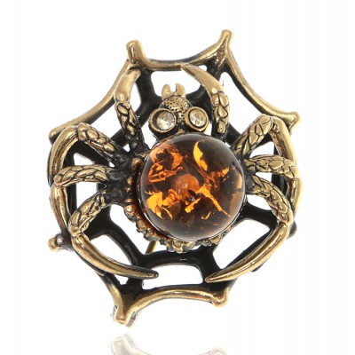 Брошь "Паук на паутине". Янтарь, золотистые стразы, латунь. Россия, Калининград Брошь "Паук на паутине". Янтарь, золотистые стразы, латунь. Россия, Калининград