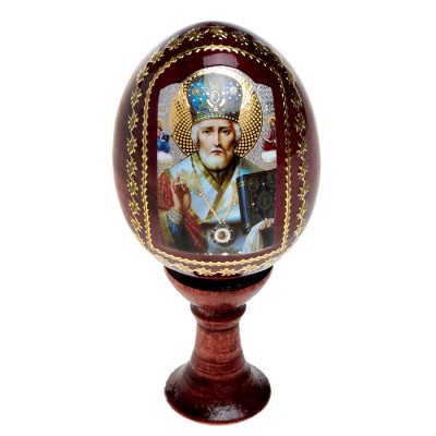 Яйцо пасхальное на подставке. Дерево, деколь с подрисовкой, золочение, лак. Россия Яйцо пасхальное на подставке. Дерево, деколь с подрисовкой, золочение, лак. Россия