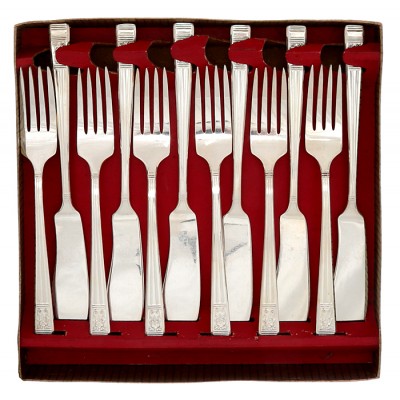 Набор вилок и ножей для рыбы, 12 предметов. Металл, серебрение. Thomas Turner, Sheffield, Великобритания, около 1940-х гг