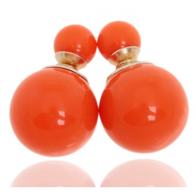 Серьги-шары "Королева моды". Бусины оранжевого цвета, бижутерный сплав золотого тона. Arrina, Гонконг Серьги-шары "Королева моды". Бусины оранжевого цвета, бижутерный сплав золотого тона. Arrina, Гонконг