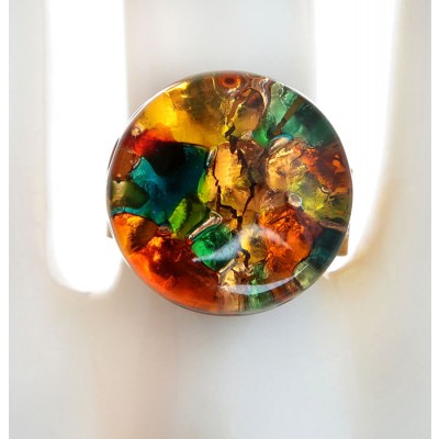 Кольцо коктейльное "Тропики". Муранское стекло, бижутерный сплав золотого тона, ручная работа. Murano, Италия (Венеция)