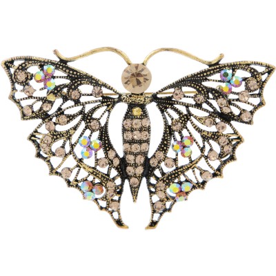 Брошь "Бабочка флоренс" от D.Mari.  Кристаллы Aurora Borealis, золотистые кристаллы и стразы, бижутерный сплав "старое золото". Гонконг