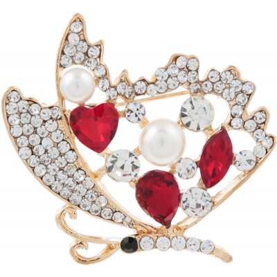 Брошь "Драгоценные крылышки" от D.Mari. Кристаллы рубинового, прозрачные стразы, искусственный жемчуг, бижутерный сплав золотого тона. Гонконг Брошь "Драгоценные крылышки" от D.Mari. Кристаллы рубинового, прозрачные стразы, искусственный жемчуг, бижутерный сплав золотого тона. Гонконг