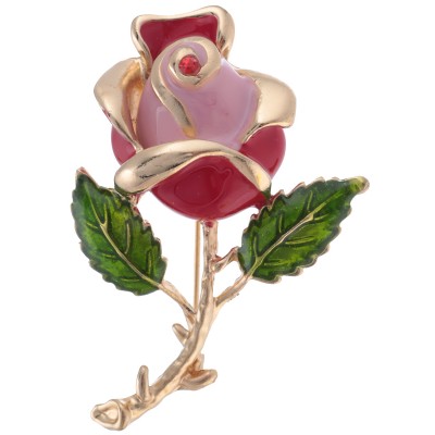 Брошь "Красная роза" от Arrina. Цветные эмали, страз красного цвета, бижутерный сплав золотого тона. Гонконг