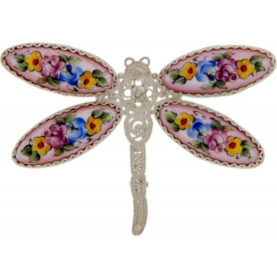 Брошь "Стрекоза". Медь, серебрение, ростовская финифть, ручная роспись цветными эмалями. Ростов, Россия Брошь "Стрекоза". Медь, серебрение, ростовская финифть, ручная роспись цветными эмалями. Ростов, Россия
