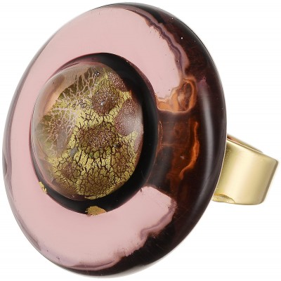 Кольцо коктейльное "Лагуна". Муранское стекло, бижутерный сплав золотого тона, ручная работа. Murano. Италия