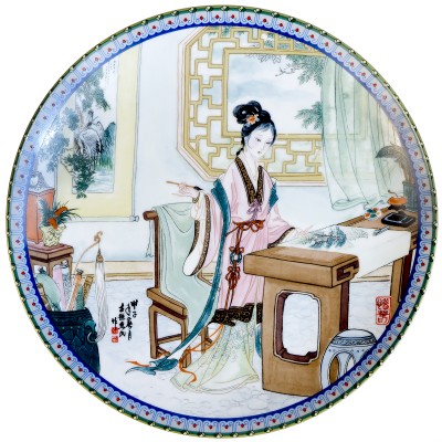 Декоративная тарелка настенная "Хси Чун. Приветствую весну ", фарфор, Imperial Jingdezhen Porcelain, Китай, винтаж, 1987 год