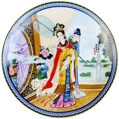 Декоративная тарелка настенная "Юань Чун. Первая весна", фарфор, Imperial Jingdezhen Porcelain, Китай, винтаж, 1986 год