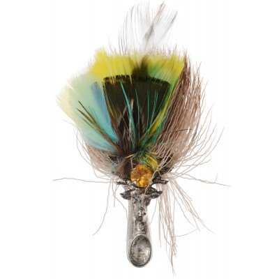 Брошь "Серебряный олень". Натуральные перья, кристалл янтарного цвета, бижутерный сплав серебряного тона. Ручная работа. Шотландия, 1960-е гг. Брошь "Серебряный олень". Натуральные перья, кристалл янтарного цвета, бижутерный сплав серебряного тона. Ручная работа. Шотландия, 1960-е гг.