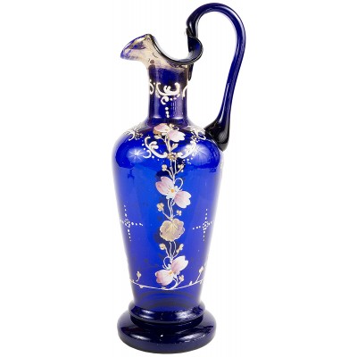 Кувшин "Цветочный узор". Стекло синего цвета, цветные и золотые эмали, роспись. Высота 24 см. Западная Европа, начало ХХ века Кувшин "Цветочный узор". Стекло синего цвета, цветные и золотые эмали, роспись. Высота 24 см. Западная Европа, начало ХХ века