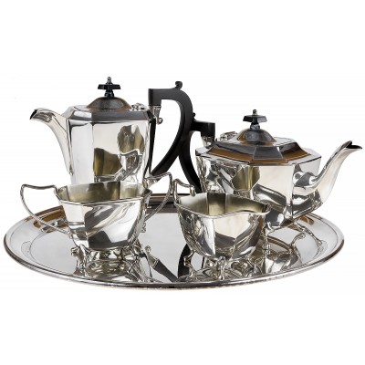 Чайно-кофейный набор из 5 предметов. Металл, глубокое серебрение E.P.N.S. Harrison Fisher, Великобритания, первая половина XX века