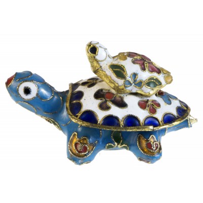 Миниатюрная шкатулка для мелочей "Черепахи". Латунь, эмаль клуазоне, ручная работа. Высота 4,5 см. Китай, 1940-е гг. Миниатюрная шкатулка для мелочей "Черепахи". Латунь, эмаль клуазоне, ручная работа. Высота 4,5 см. Китай, 1940-е гг.
