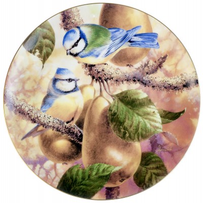 Джон Френсис "Голубые синицы и груши", декоративная тарелка. Английский фарфор. Wedgwood, Великобритания, 1996 год