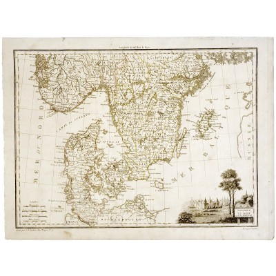 Карта Дании. Гравюра. Франция, 1812 год