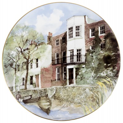Грехам Байфилд "Вниз по реке" декоративная тарелка. Английский фарфор, деколь, золочение. Royal Doulton, 1986 год