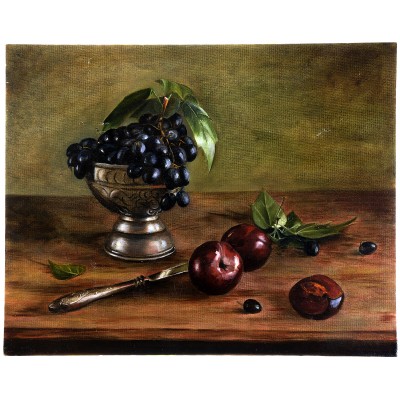 Картина "Сливы и виноград". Холст на картоне, масло. Россия
