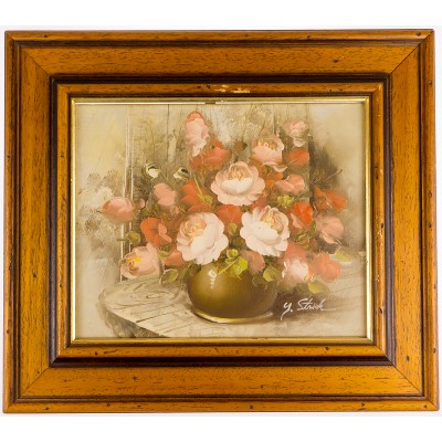Картина "Розы в вазе" в деревянной раме. Холст, масло. Великобритания, вторая половина 20 века