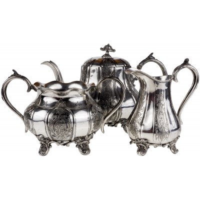 Набор чайный из 3-х предметов. Металл, серебрение, гравировка. James Dixon, Великобритания, вторая половина 19 века