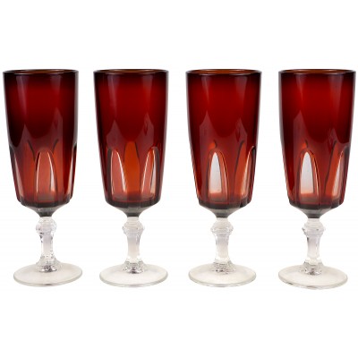 Набор бокалов для шампанского, 4 шт. Рубиновое стекло. Luminarc, Франция, 1970-е гг.
