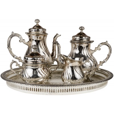Чайно-кофейный набор из 5-ти предметов. Металл, серебрение. Grenadier, Великобритания, первая половина 20 века