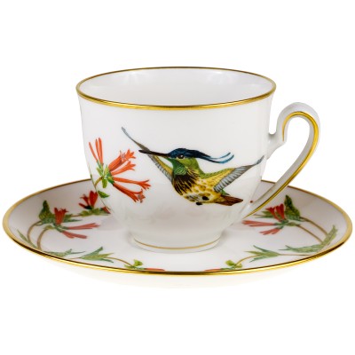 Чайная пара "Флагохвостый колибри". Фарфор. Franklin porcelaine, Германия, 1979 год