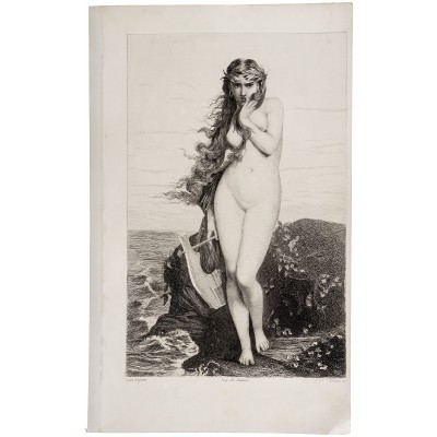 Дж. Лефевр "Обнаженная с лютней". Офорт, Франция, около 1870 г.