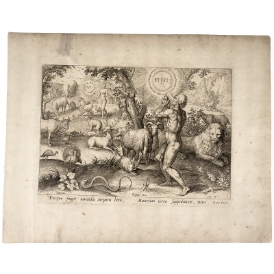 Хаделер. "Бог дает Адаму Еву".  Резцовая гравюра, Голландия, около 1600 г.