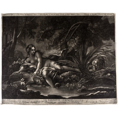"Неожиданность при купании". Меццотинто, Франция, около 1750 года