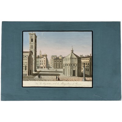 "Вид Флоренции. Баптистерий".  Раскрашенная гравюра, Италия, около1850 года