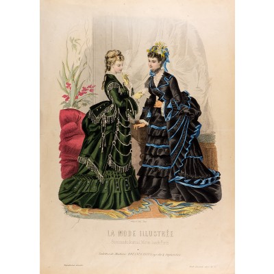 Модные платья. Лист 37. Цветная гравюра, Франция, 1873 год