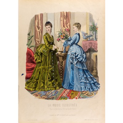 Модные платья. Лист 38. Цветная гравюра, Франция, 1873 год